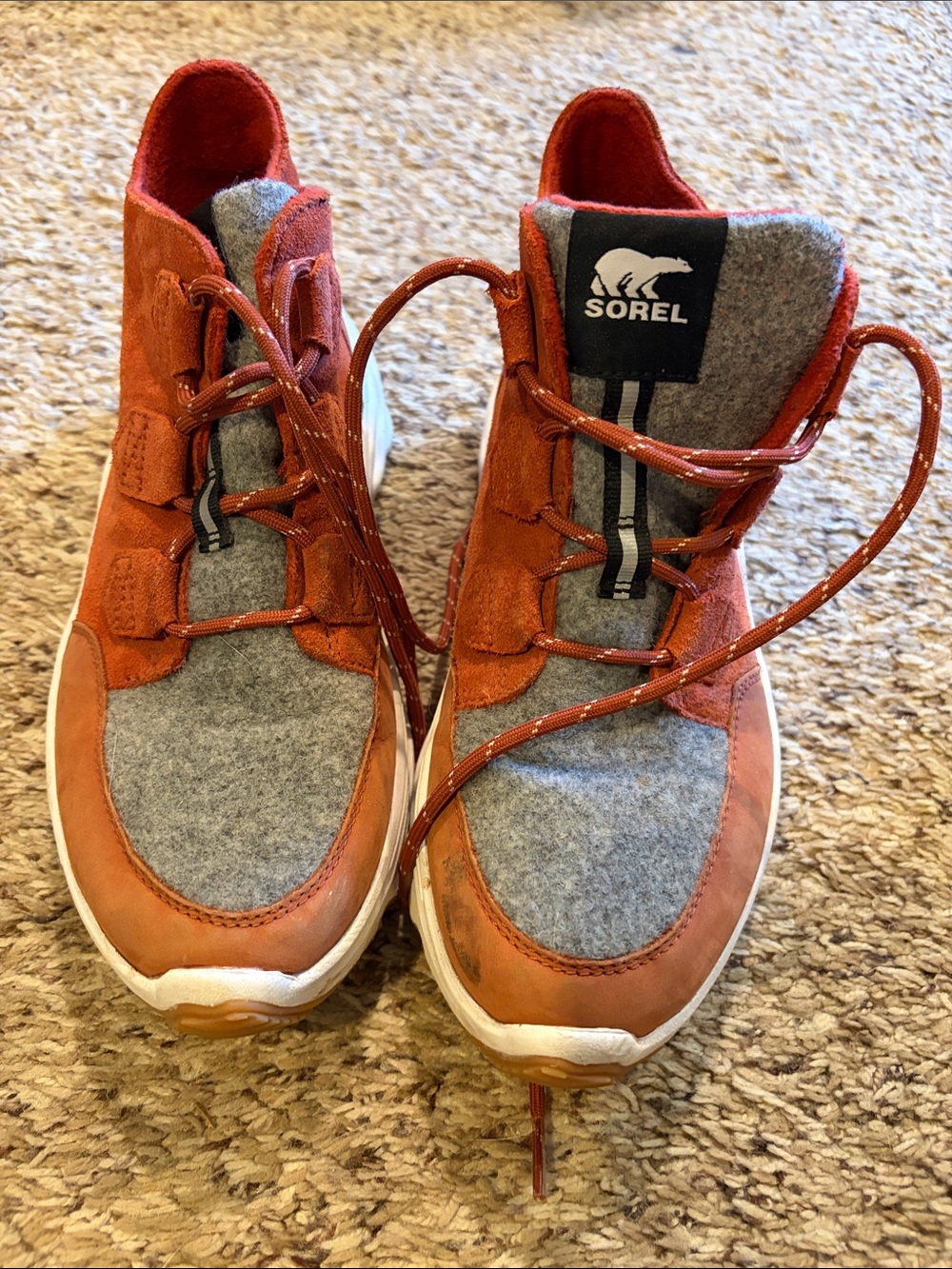 Sorel Orange Suede and Gray Felt Lace-Up Sneakers